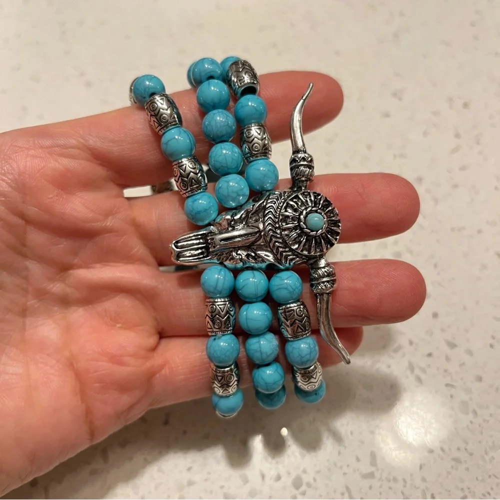 Multi-Layer faux Turquoise‎ Beaded Boho Style Necklace